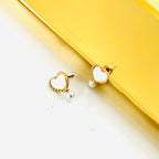Aretes de Corazón Blanco con Detalle de Perla